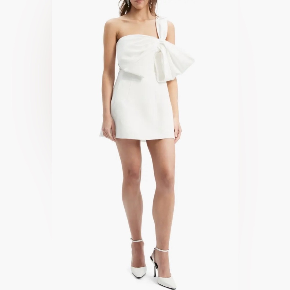 Bardot Bella White One-Shoulder Bow Mini Dress
